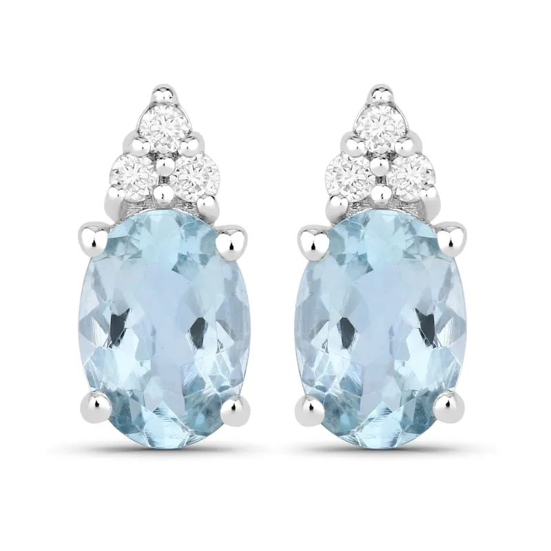 Genuine Aquamarine and Diamond Silver Stud Earrings made by Zulily