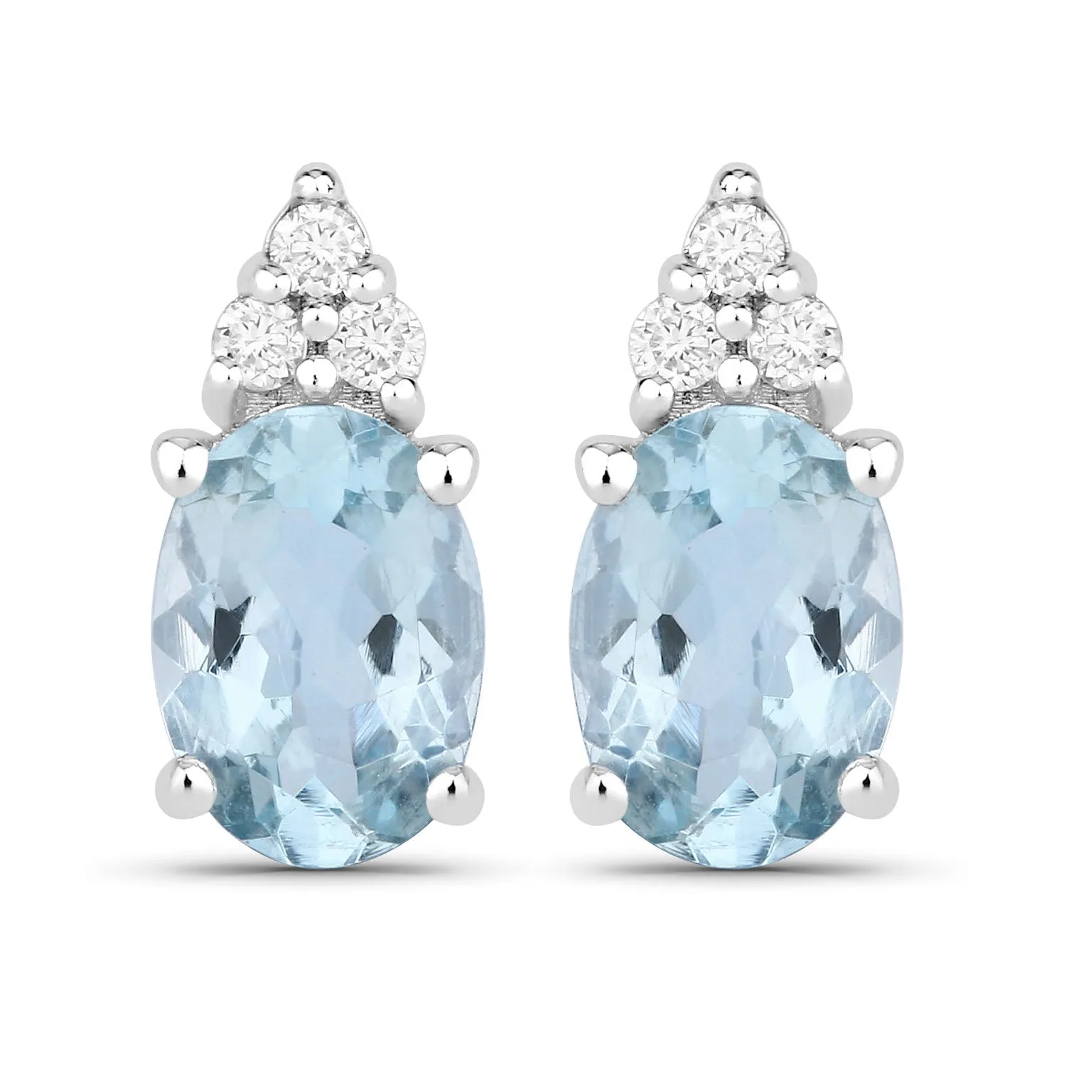 Genuine Aquamarine and Diamond Silver Stud Earrings sold by Zulily