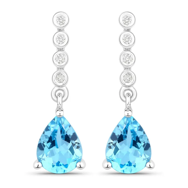 Genuine Swiss Blue Topaz and Lab Diamond Silver Dangle Earrings made by Zulily