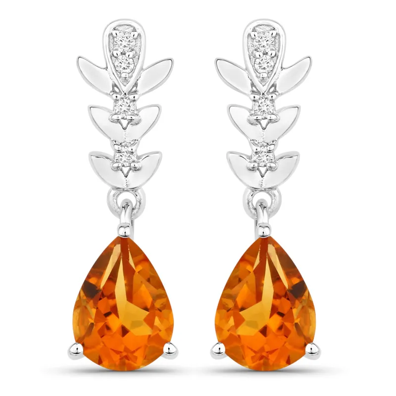 Genuine Madeira Citrine and Lab Diamond Silver Dangle Earrings made by Zulily