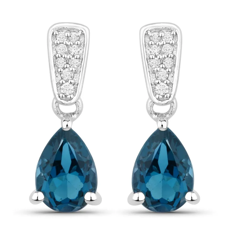 Genuine London Blue Topaz and Diamond Silver Dangle Earrings made by Zulily
