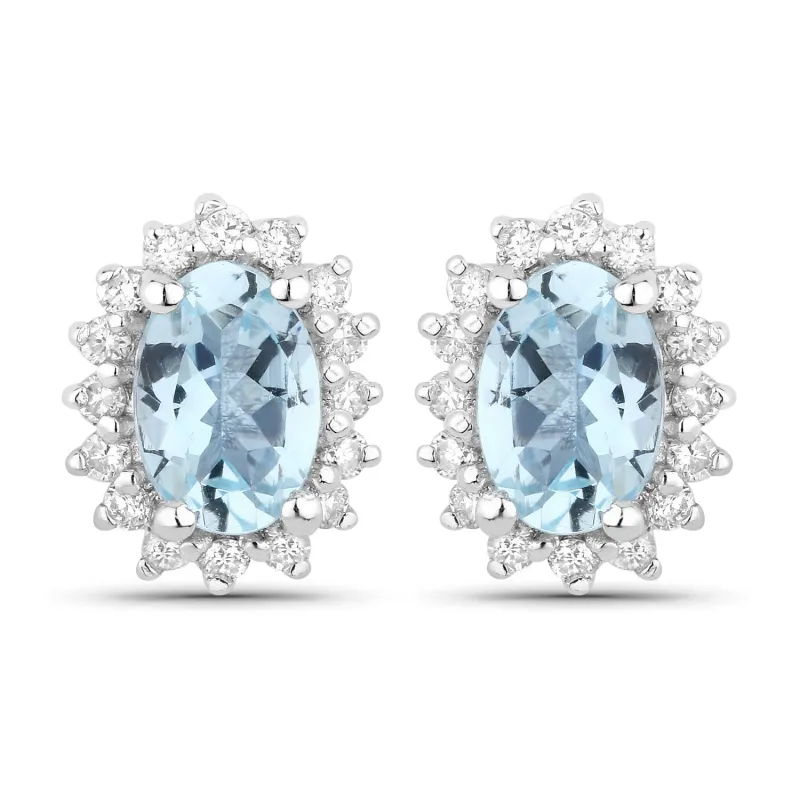 Genuine Aquamarine Lab Diamond Silver Halo Earrings made by Zulily