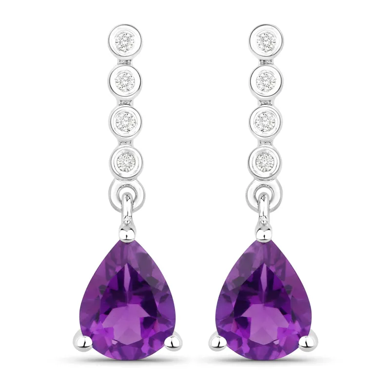 Genuine Purple Amethyst and Lab Diamond Silver Dangle Earrings made by Zulily