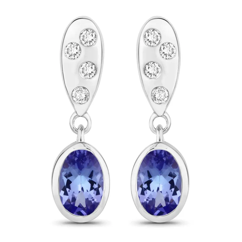Genuine Tanzanite and Lab Diamond Silver Dangle Earrings made by Zulily