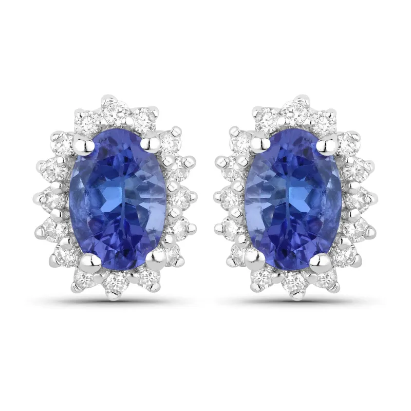 Genuine Tanzanite Lab Diamond Silver Halo Earrings made by Zulily