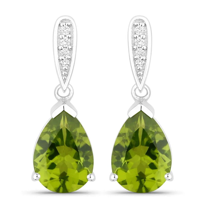 Genuine Green Peridot and Lab Grown Diamond Silver Dangle Earrings made by Zulily