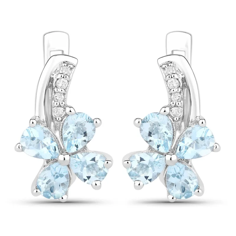 Genuine Blue Aquamarine Lab Diamond Silver Floral Earrings made by Zulily