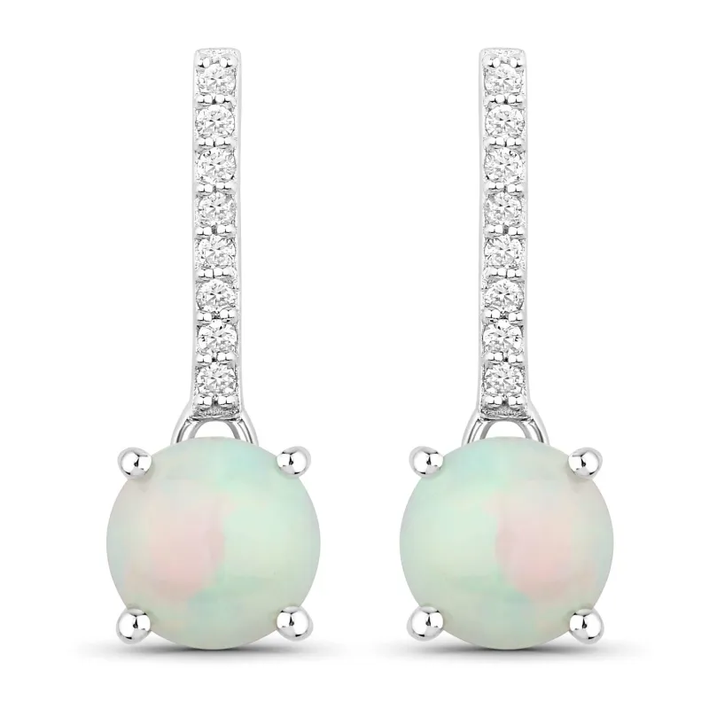 Genuine Ethiopian Opal Lab Grown Diamond Silver Dangle Earrings made by Zulily