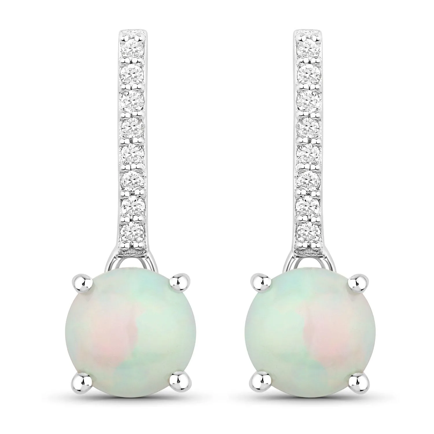 Fine Color Jewels 1.10 Ct. Genuine Ethiopian Opal Lab Grown Diamond Silver Dangle Earrings sold by Zulily