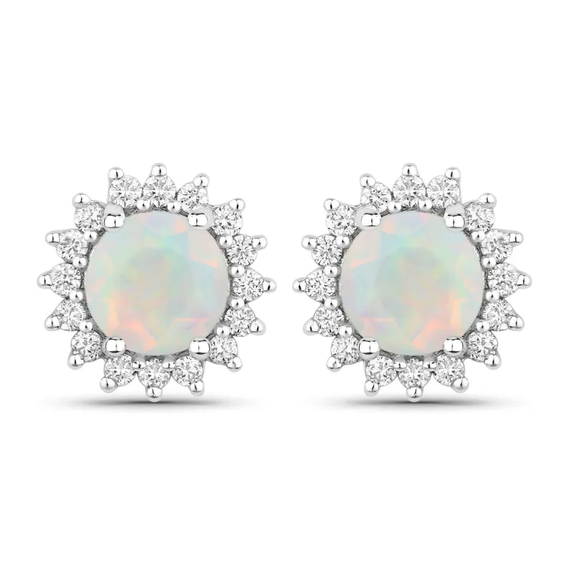 Genuine Ethiopian Opal and Diamond Silver Halo Earrings made by Zulily