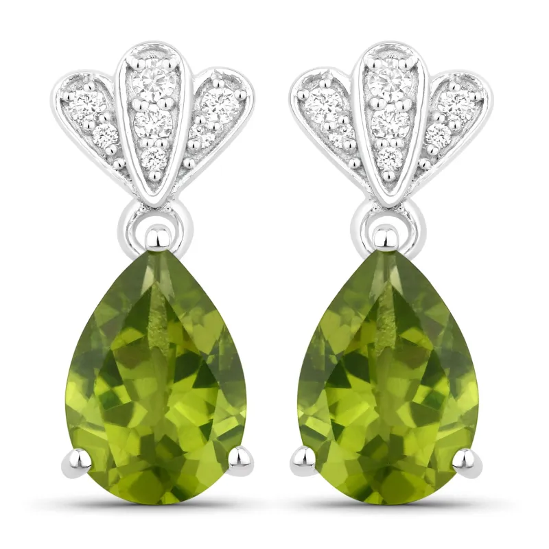 Genuine Peridot and Lab Grown Diamond Silver Dangle Earrings made by Zulily