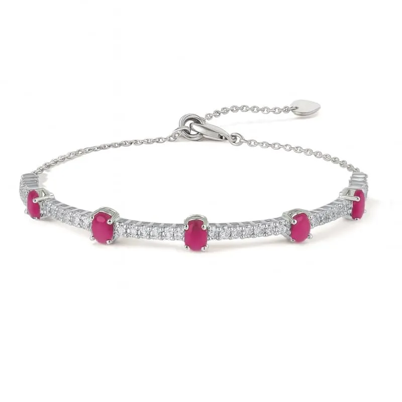 Gemstone Adjustable Bracelet in Ruby Sapphire Tanzanite Emerald Zircon 925 Sterling Silver Birthstone Tennis Bracelet Jewelry Gift for Women (Pink Ruby) made by Zulily