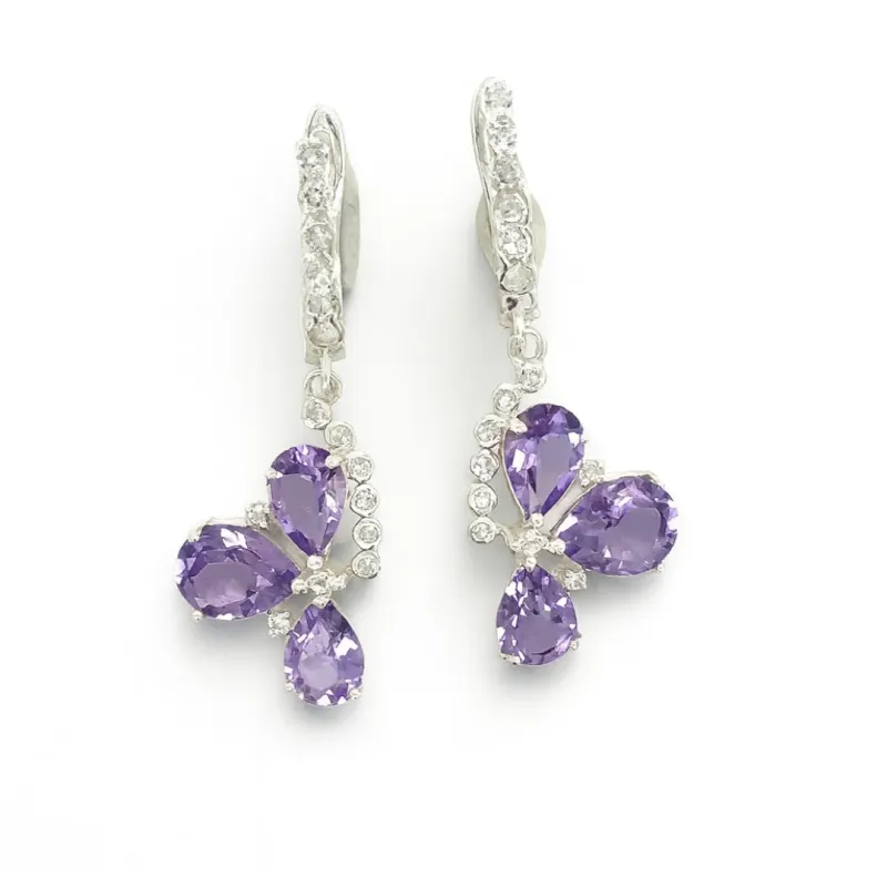 Amethyst Dangle Earrings 5.98 Carats Sterling Silver Purple Flower Shaped Earrings for Women February Birthstone Jewelry Gifts for Women made by Zulily