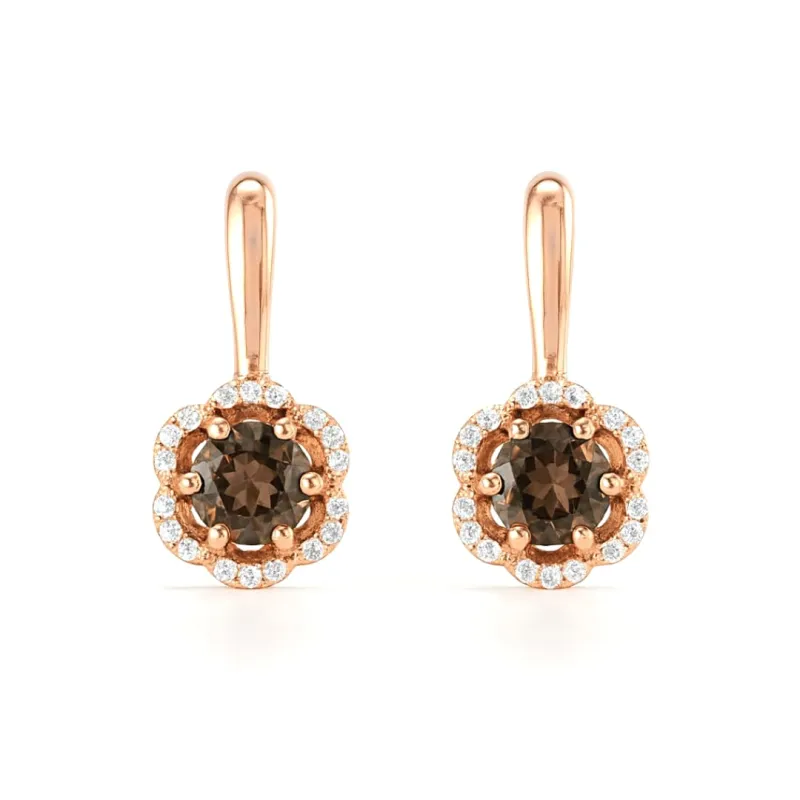 Genuine Smoky Quartz Earrings for Women 14K Rose Gold Plated over Sterling Silver Sparkly Dangle Earrings for Women Smoky Quartz Jewelry Gift for Her made by Zulily