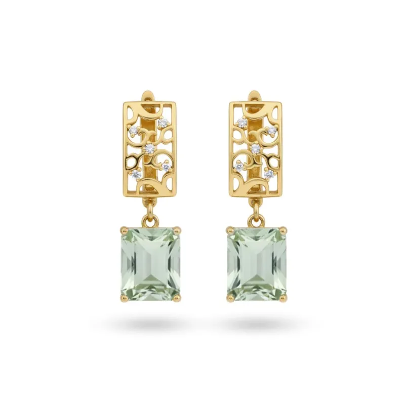Valentine’s gift Filigree Earrings for Women 4.14 Carats Prasiolite Earrings for Women Pastel Jewelry 14K Gold Plated over Sterling Silver Green Amethyst Jewelry Gifts for Her made by Zulily