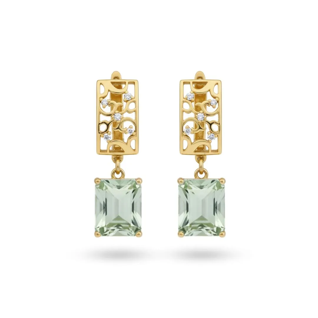 Valentine’s gift Filigree Earrings for Women 4.14 Carats Prasiolite Earrings for Women Pastel Jewelry 14K Gold Plated over Sterling Silver Green Amethyst Jewelry Gifts for Her sold by Zulily