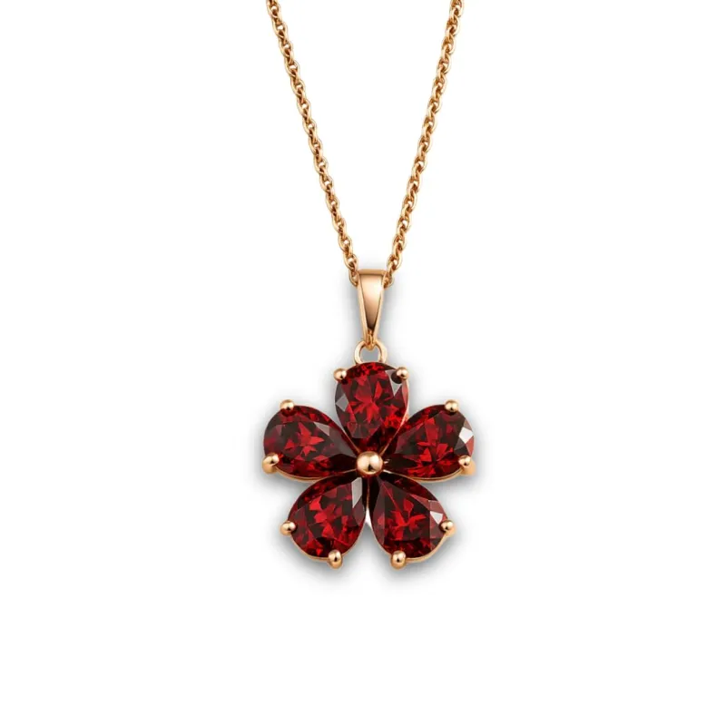 Genuine Red Garnet Necklace for Women Floral Jewelry for Women 4.00 Carats Floral Necklaces January Birthstone Jewelry Sterling Silver Garnet Necklace Gift for Her made by Zulily