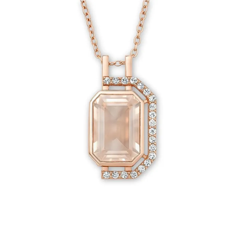 Genuine Rose Quartz Necklace for Women Emerald Cut Necklaces for Women 2.57 Carats Floating Necklace White Topaz Dual Birthstone Jewelry Rose Quartz Jewelry Gift for Her made by Zulily