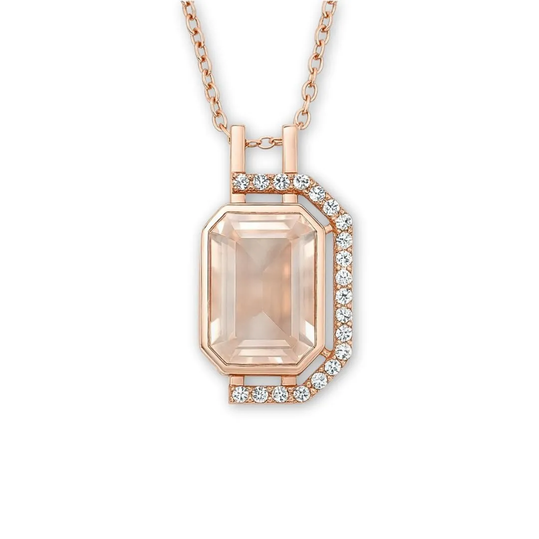 Fine Color Jewels Genuine Rose Quartz Necklace for Women Emerald Cut Necklaces for Women 2.57 Carats Floating Necklace White Topaz Dual Birthstone Jewelry Rose Quartz Jewelry Gift for Her sold by Zulily