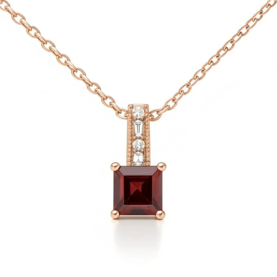 Fine Color Jewels Square Pendant Necklace Garnet Necklace 2.74 Carats14K Gold Plated Necklaces for Women over Sterling Silver Green Agate Jewelry Gift for Women sold by Zulily product image thumbnail 2