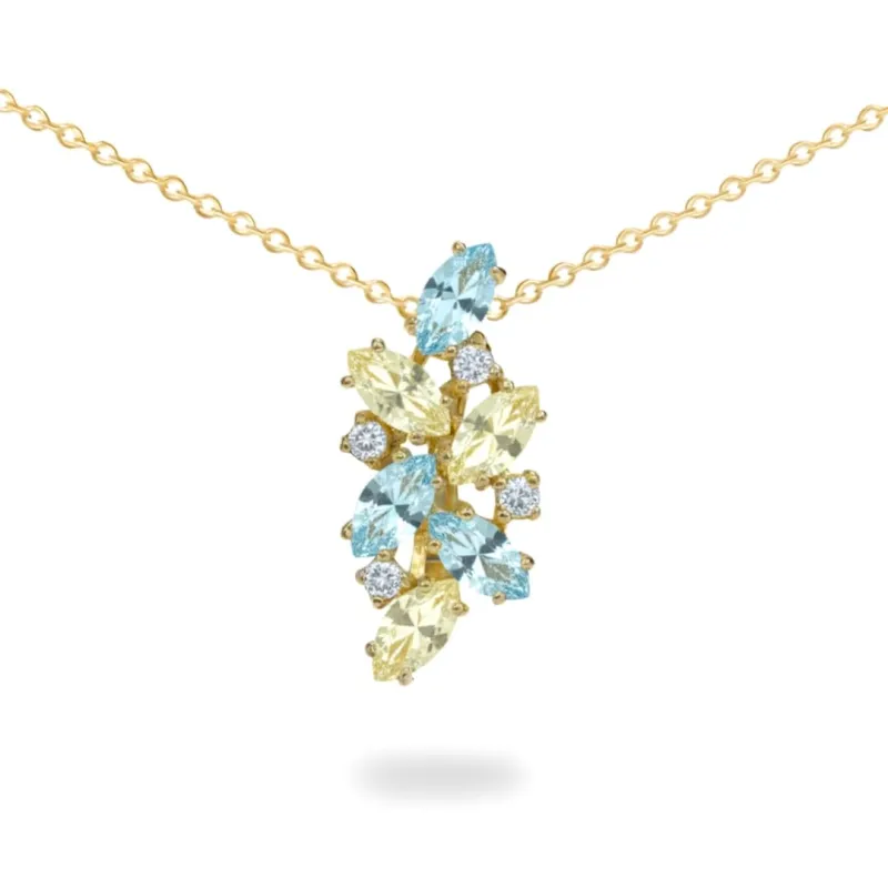 Pastel Necklaces for Women 1.15 Carats Marquise Necklace Sky Blue Topaz and Lemon Quartz Pendant Leaf Necklace Sterling Silver 14K Gold Plated Sky Blue Topaz Lemon Quartz Jewelry made by Zulily