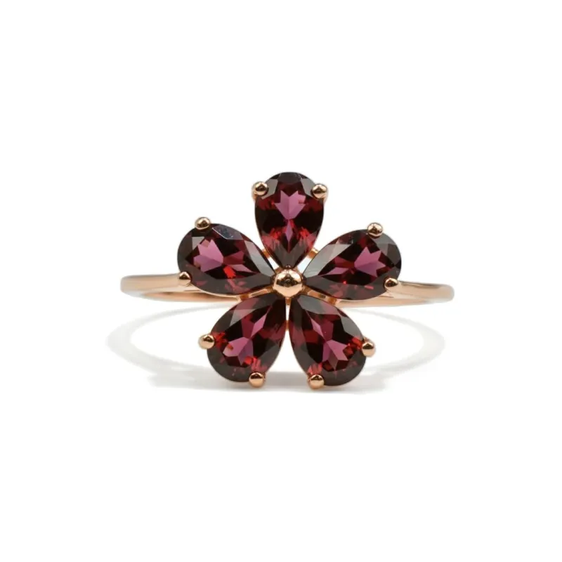 Gold Garnet Ring 14K Gold Plated over Sterling Silver Flower Rings for Women 2.15 Carats Floral Designed Red Garnet Ring for Women January Birthstone Jewelry Gift for Her made by Zulily
