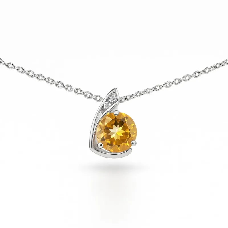 Fine Color Jewels Pave Pendant Wrapped Citrine Necklaces for Women 3.12 Carats in Sterling Silver Pave Necklace for Women Round Shaped November Birthstone Jewelry Gifts made by Zulily