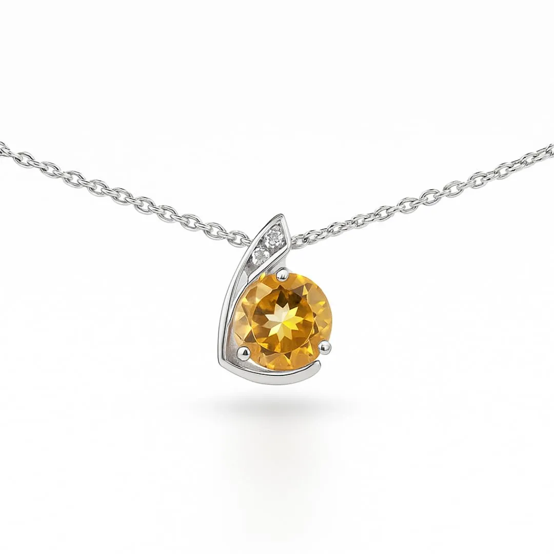 Fine Color Jewels Pave Pendant Wrapped Citrine Necklaces for Women 3.12 Carats in Sterling Silver Pave Necklace for Women Round Shaped November Birthstone Jewelry Gifts sold by Zulily