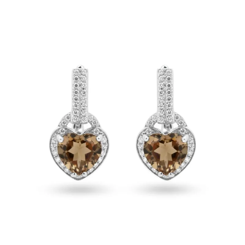 Quartz Earrings for Women Natural White Topaz and Whisky Quartz Jewelry Heart Shaped Earrings for Women 3.41 Carats Sterling Silver November Birthstone made by Zulily