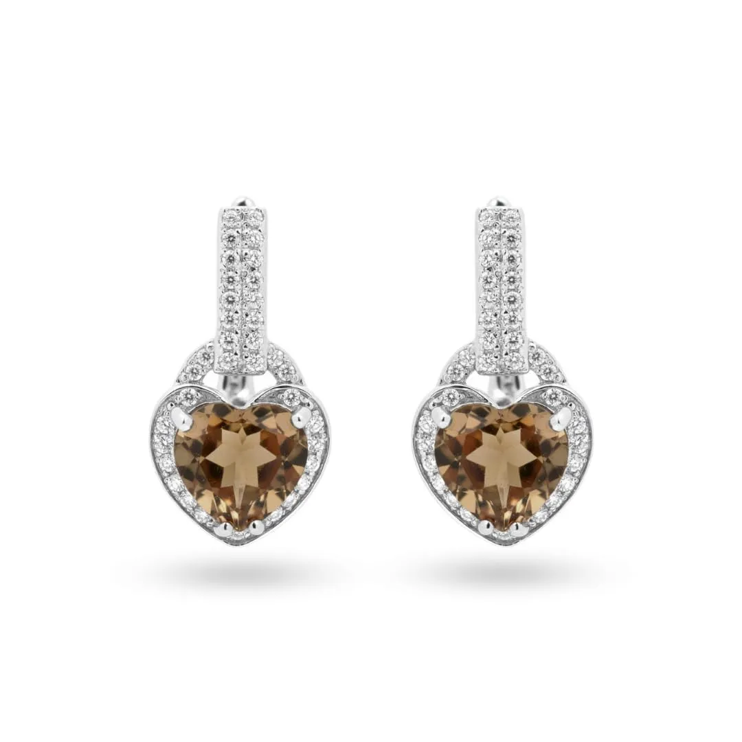 Quartz Earrings for Women Natural White Topaz and Whisky Quartz Jewelry Heart Shaped Earrings for Women 3.41 Carats Sterling Silver November Birthstone sold by Zulily