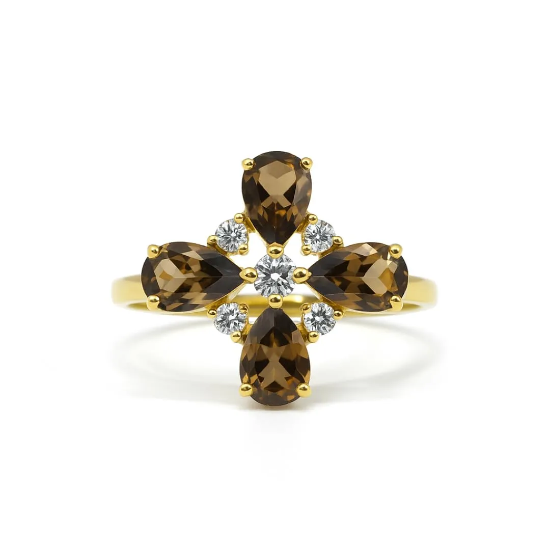 Smoky Quartz Ring Clover Jewelry for Women 1.39 Carats Smoky Quartz Rings for Women 14K Yellow Gold Plated over Sterling Silver Goodluck Four Leaf Clover Ring Gift sold by Zulily product image thumbnail 4