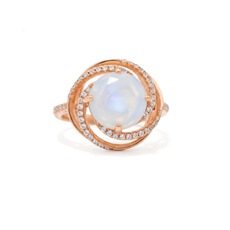 Orbit Rings for Women Celestial Ring Moonstone Rings for Women 3.28 Carats Sterling Silver 14K Rose Gold Plated Swirl Moonstone Ring Gift for Her made by Zulily
