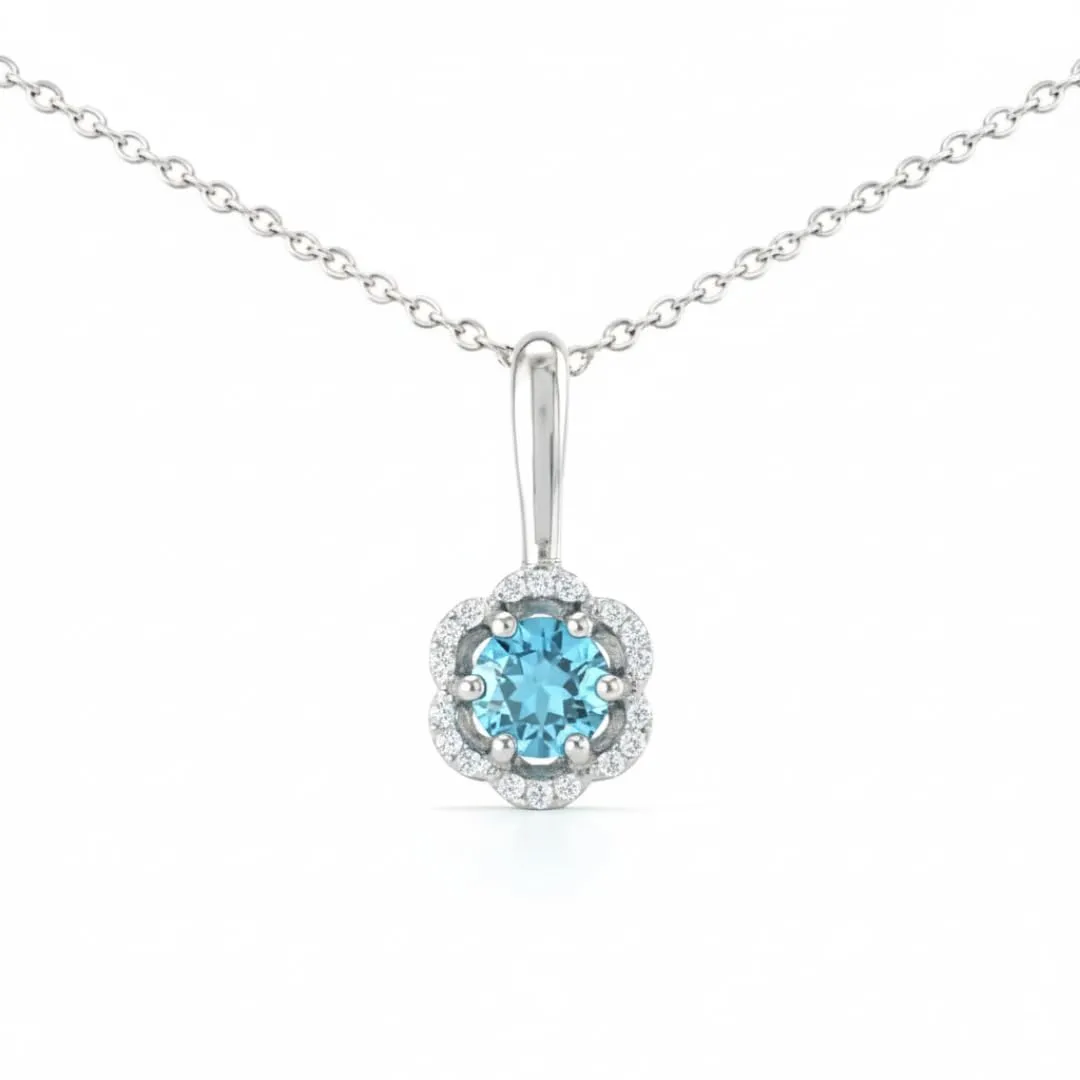 Fine Color Jewels Silver Flower Necklaces for Women Blue Topaz Smoky Quartz Necklaces for Women Sterling Silver Pave Necklace for Women Blue Topaz Quartz Jewelry Gift sold by Zulily product image thumbnail 2