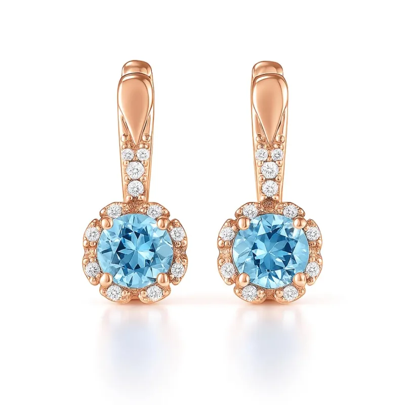 Sparkly Dangle Earrings for Women 1.32 Carats Blue Topaz Sterling Silver Leverback Earrings 14K Rose Gold Plated Dangle Blue Topaz December Birthstone Jewelry Gift for Her made by Zulily