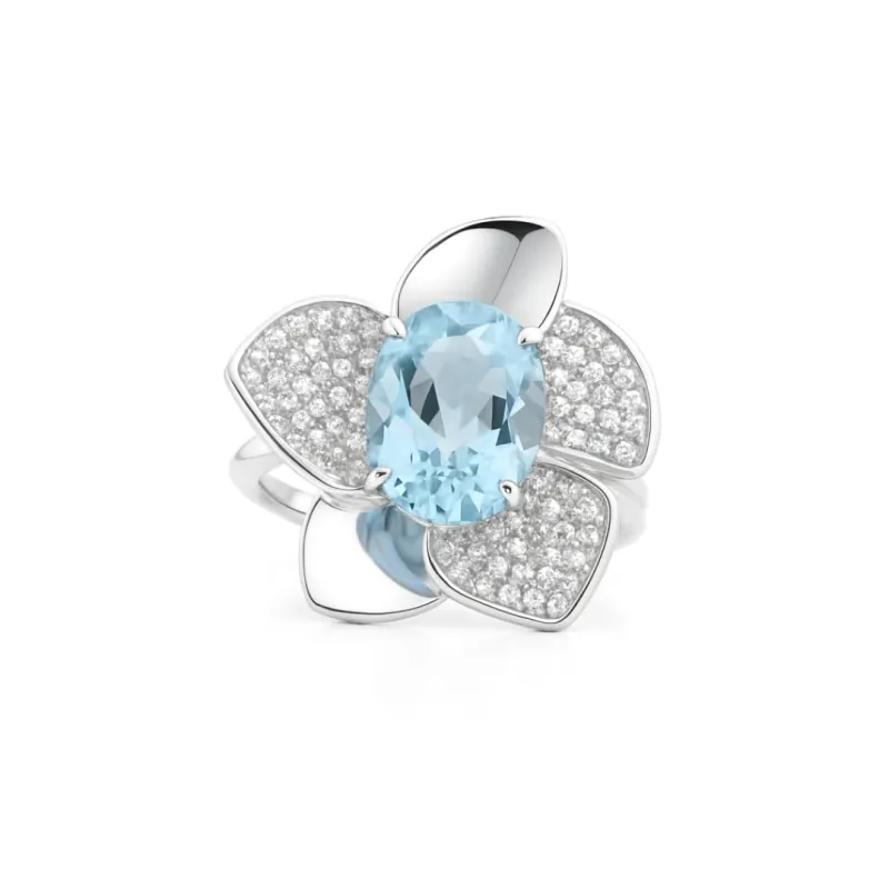 Cocktail Rings for Women 3.16 Carats Sterling Silver Flower Ring Sterling Silver Blue Topaz Jewelry December Birthstone Blue Topaz Ring for Women Gifts for Her made by Zulily