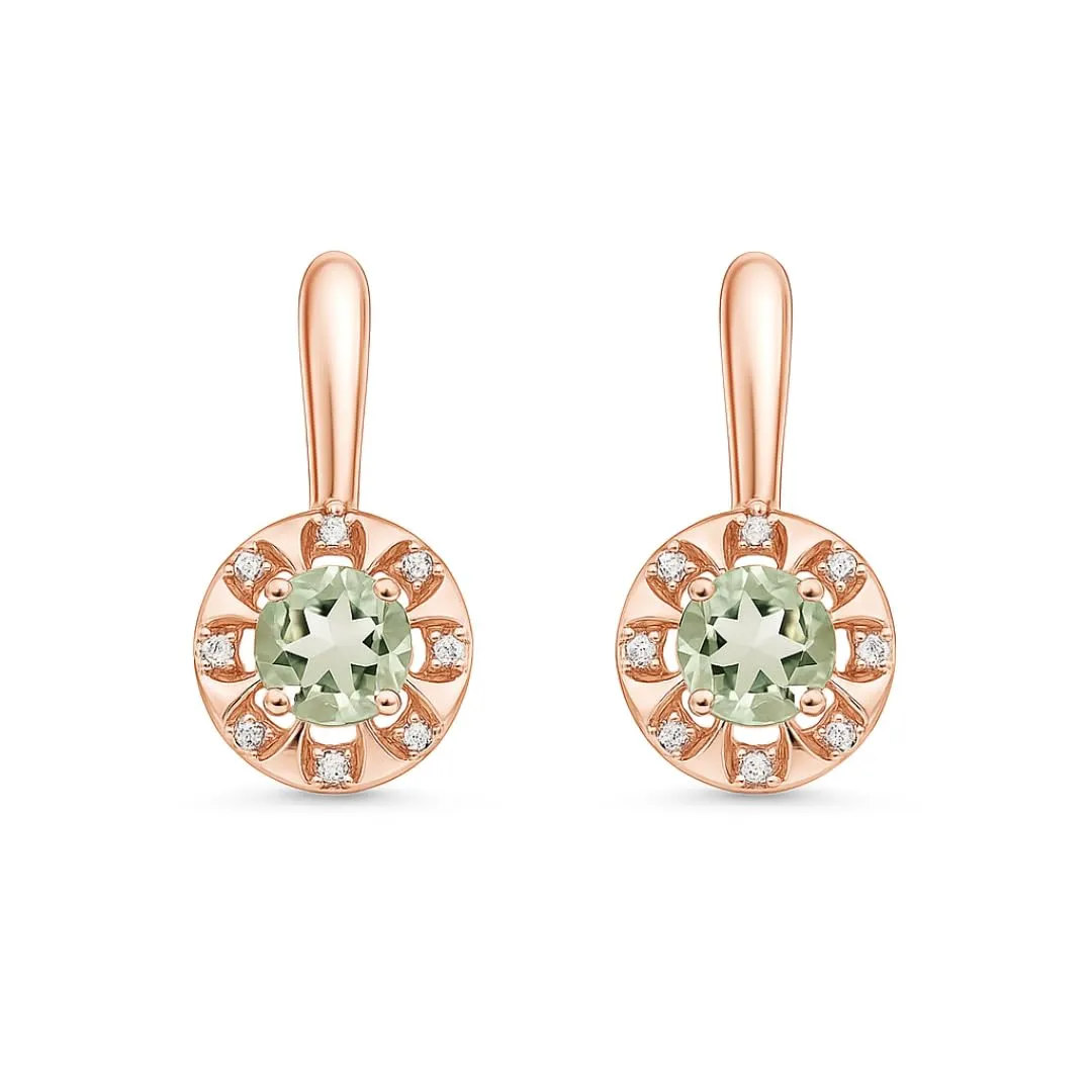 Prasiolite Earrings for Women Prasiolite Jewelry Sterling Silver Leverback Earrings for Women Floral Designed Gold Plated Green Amethyst Jewelry Gift for Her sold by Zulily
