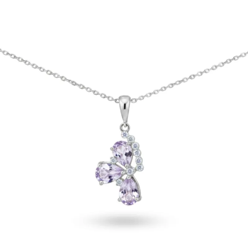 Fine Color Jewels Silver Flower Necklaces for Women 8.36 Carats Sterling Silver Blue Topaz Moonstone Amethyst Necklace Teardrop Shaped Three Stone Floral Necklace Blue Topaz Birthstone Jewelry Gifts for Her made by Zulily