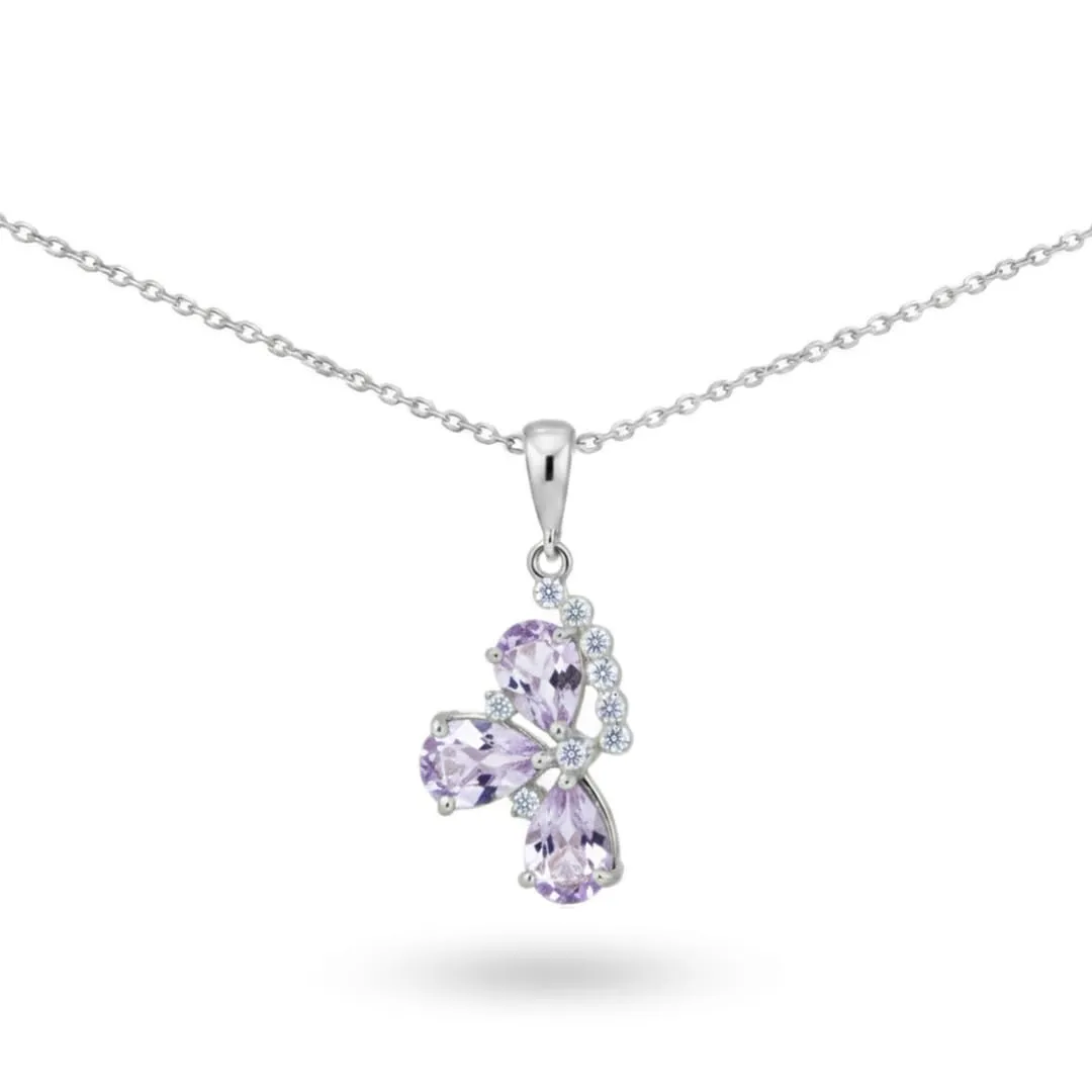 Fine Color Jewels Silver Flower Necklaces for Women 8.36 Carats Sterling Silver Blue Topaz Moonstone Amethyst Necklace Teardrop Shaped Three Stone Floral Necklace Blue Topaz Birthstone Jewelry Gifts for Her sold by Zulily