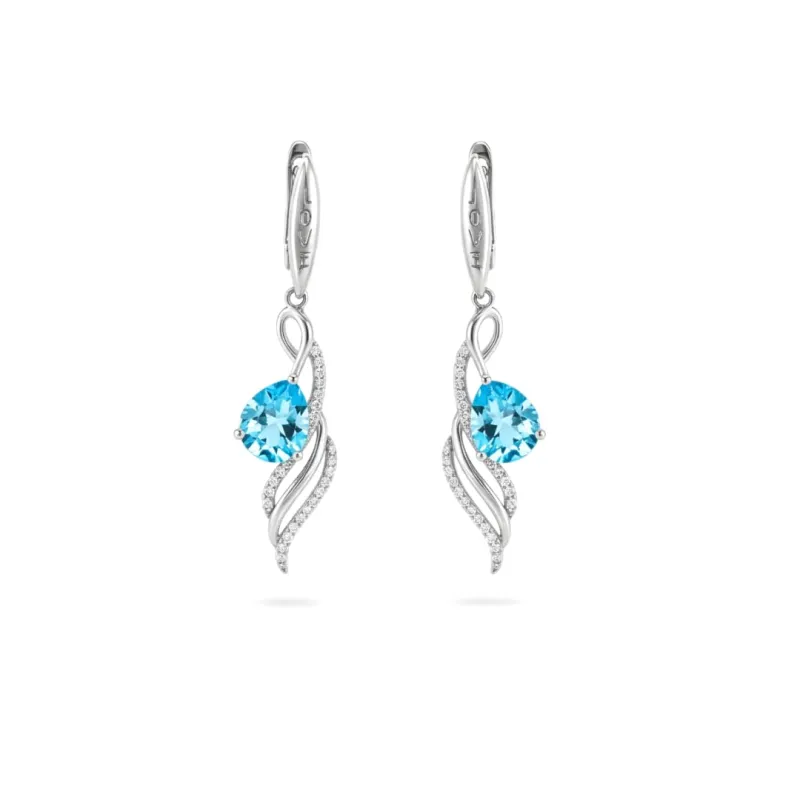 Natural Sky Blue Earrings for Women in Sterling Silver 5.56 Carats Wave Jewelry White and Blue Topaz dangle Swirl Earrings for Women  December Birthstone Jewelry Gift for Her made by Zulily