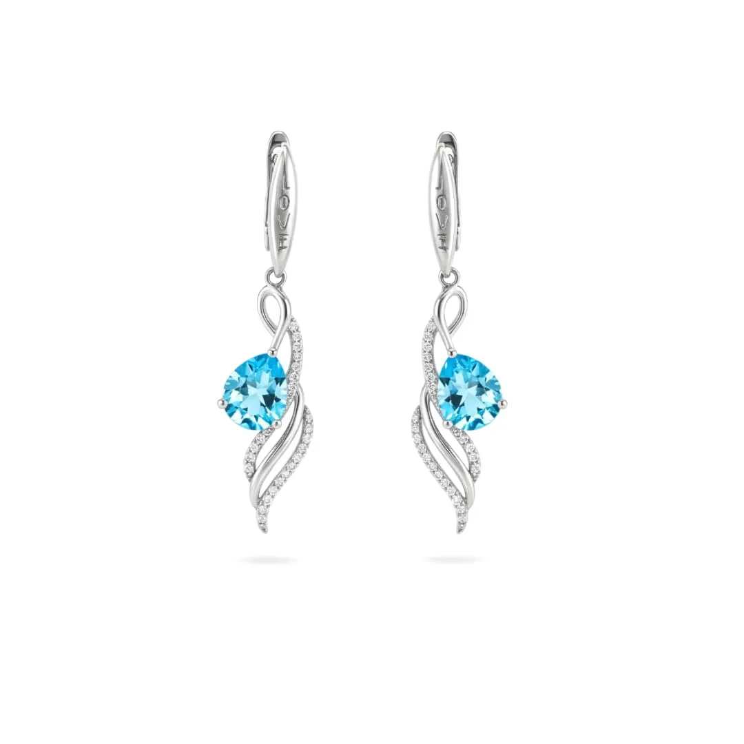 Natural Sky Blue Earrings for Women in Sterling Silver 5.56 Carats Wave Jewelry White and Blue Topaz dangle Swirl Earrings for Women December Birthstone Jewelry Gift for Her sold by Zulily