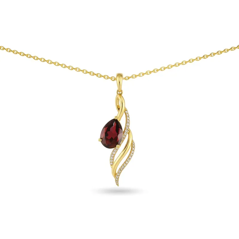 Swirl Necklace 3.13 Carats Red Garnet Jewelry Sterling Silver Gold Plated Wave Pendant Garnet Necklaces for Women Sterling Silver January Birthstone Jewelry made by Zulily