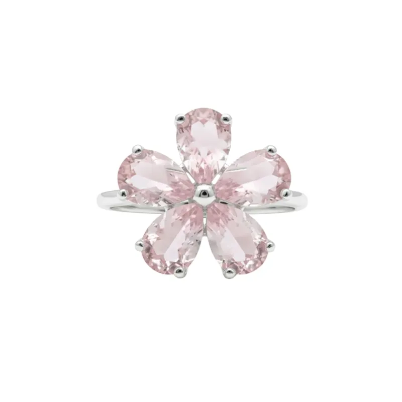 Rose Quartz Ring Sterling Silver Flower Rings for Women 1.40 Carats Floral Designed Rose Quartz Jewelry for Women January Birthstone Jewelry Gift for Her made by Zulily