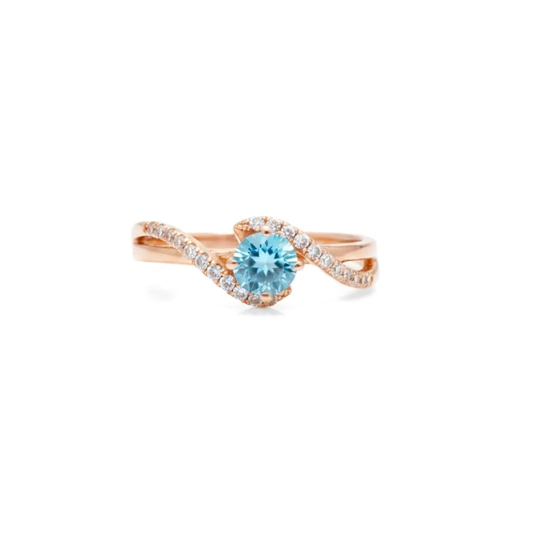 Swirl Ring Wave Link Shave with Pave White Topaz Blue Wave Ring Gold Plated Over Sterling Silver Pave Rings for Women Blue Topaz Jewelry Gift for Women sold by Zulily