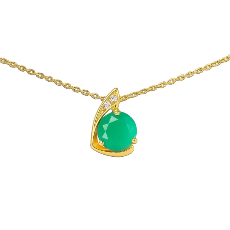 Pave Pendant Wrapped Green Agate Necklace for Women in Sterling Silver 3.03 Carats Pave Necklace for Women Round Shaped Green Agate Jewelry Gifts made by Zulily
