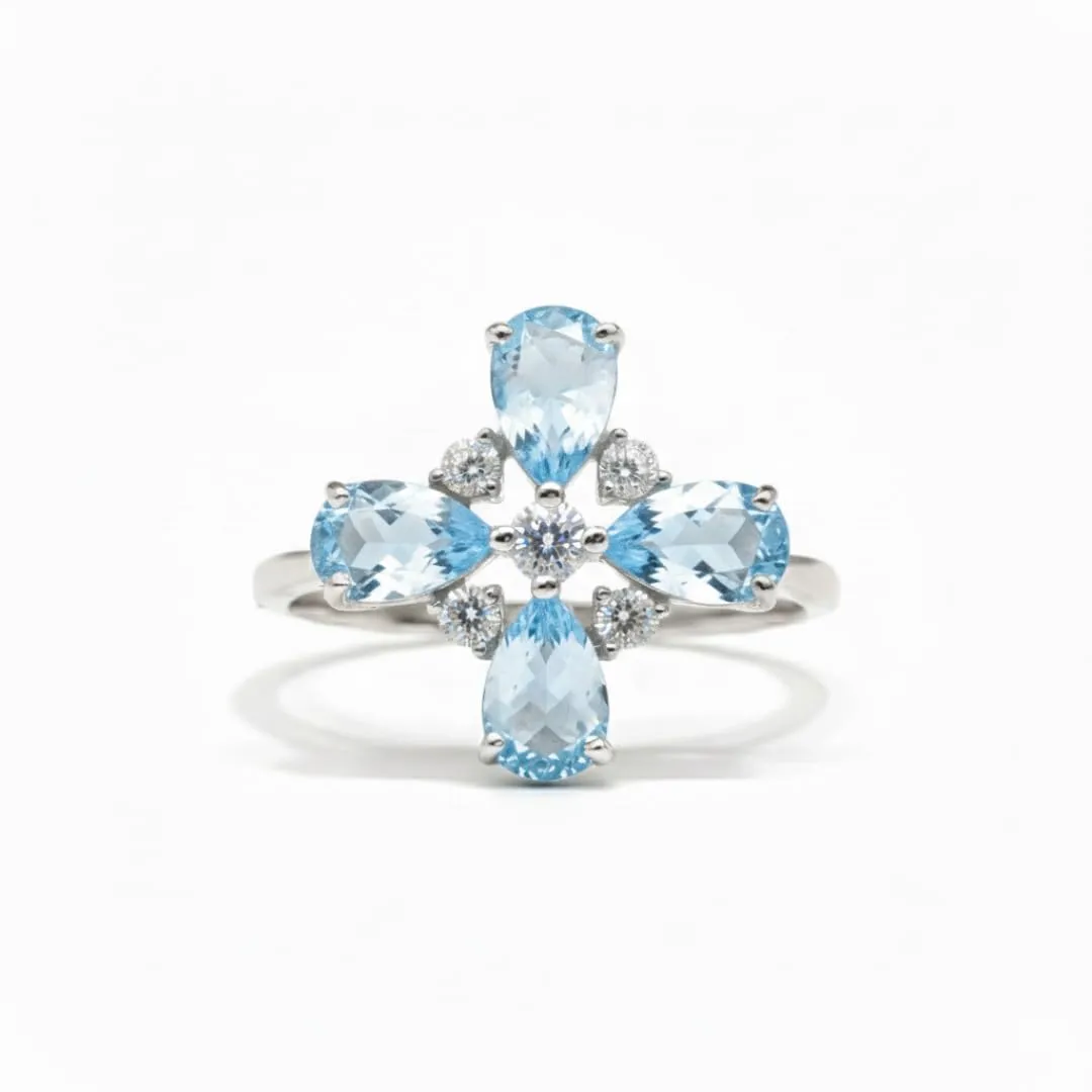 4 Leaf Clover Ring 1.44 Carats Blue Topaz Jewelry for Pear Shaped Blue Topaz Rings for Women Sterling Silver Goodluck Four Leaf Clover Ring Gifts for Her sold by Zulily product image thumbnail 2