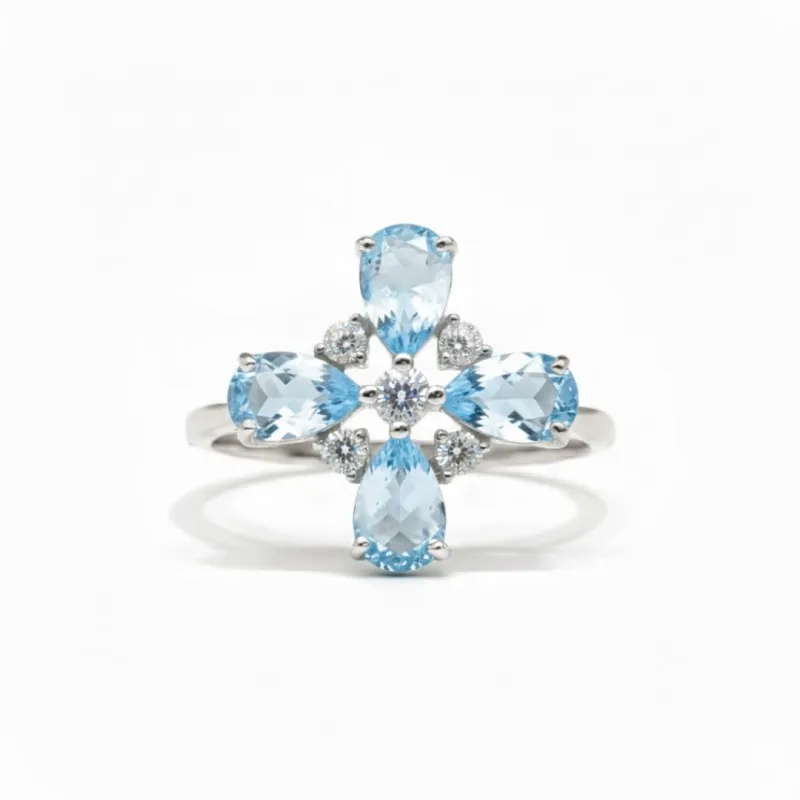 4 Leaf Clover Ring 1.44 Carats Blue Topaz Jewelry for Pear Shaped Blue Topaz Rings for Women Sterling Silver Goodluck Four Leaf Clover Ring Gifts for Her made by Zulily