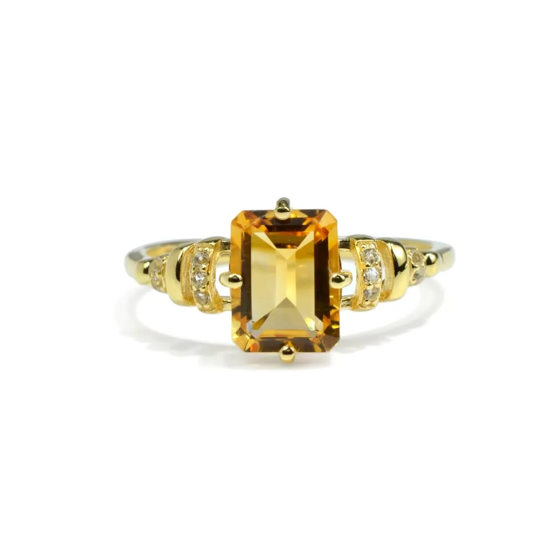 Art Deco Rings for Women 1.92 Carats Sterling Silver Citrine Ring Emerald Cut Rings for Women November Birthstone Jewelry Citrine Jewelry Gift for Her sold by Zulily product image thumbnail 3