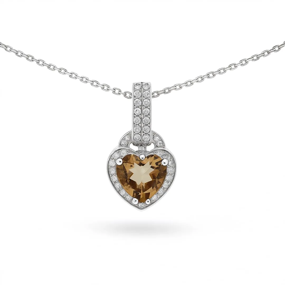 Fine Color Jewels Heart Birthstone Necklace 1.70 Carats Whisky Quartz Necklace for Women Sterling Silver Heart Necklaces for Women November Birthstone Whisky Jewelry for Women Gift sold by Zulily