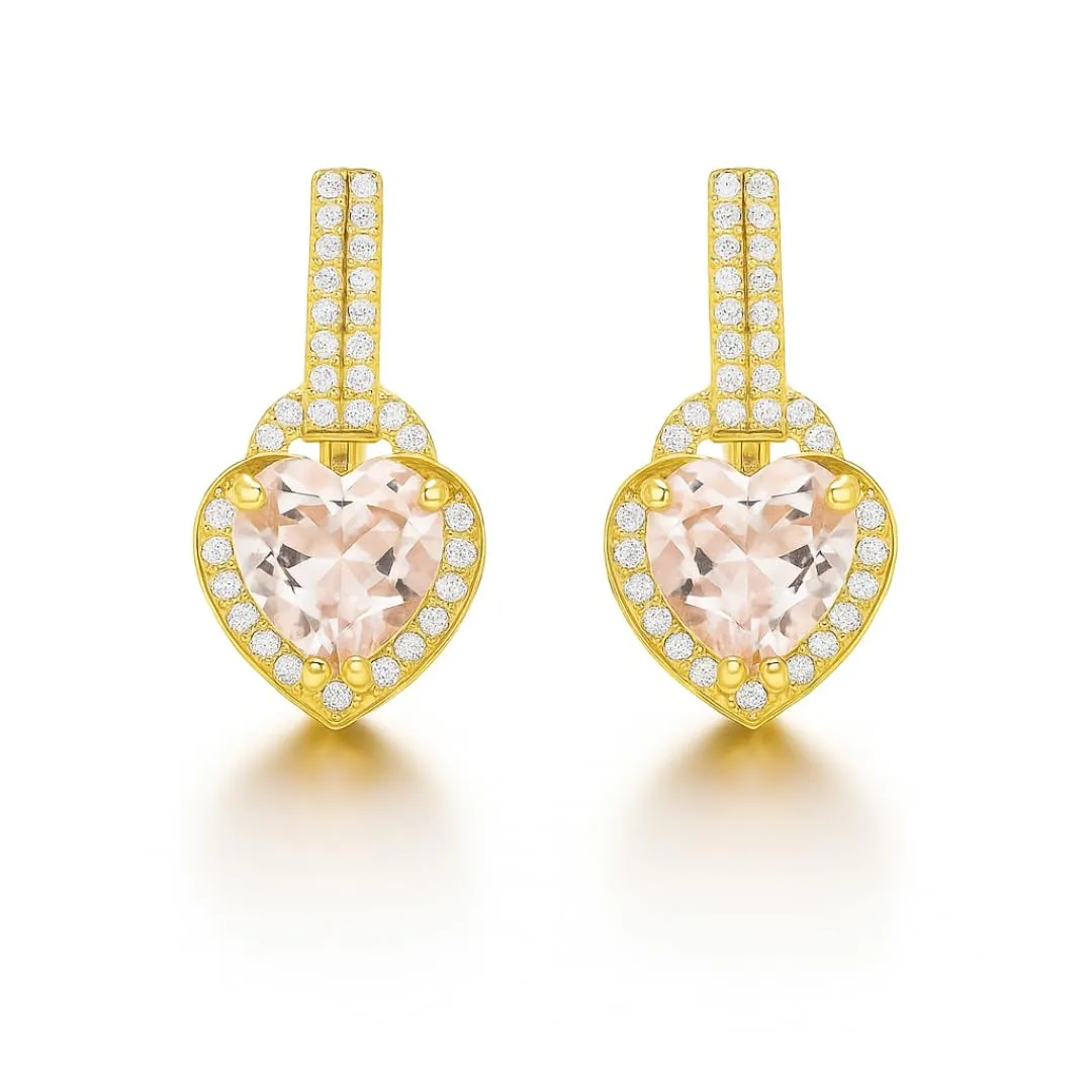 Valentines Gift for Women Rose Quartz Earrings for Women 3.4 Carats Heart Shaped Earrings Sterling Silver 14K Yellow Gold Plated White Topaz Stones Accented Rose Quartz Jewelry sold by Zulily