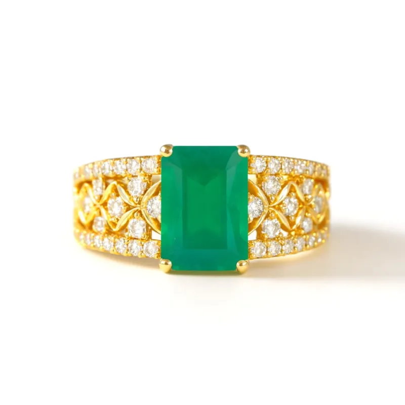 Emerald Cut Band Art Deco Ring for Women 1.76 Carats Green Agate Emerald Cut Art Deco Rings for Women Sterling Silver Agate Jewelry May Birthstone Ring Gift for Her made by Zulily